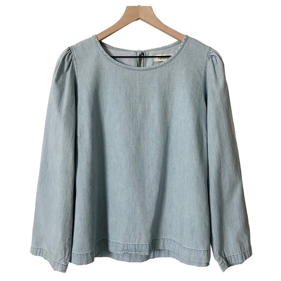 NEW Madewell Denim Puff-Sleeve Tie Back Swing Shirt in Hawes Wash Cotton Size XL - Picture 2 of 6